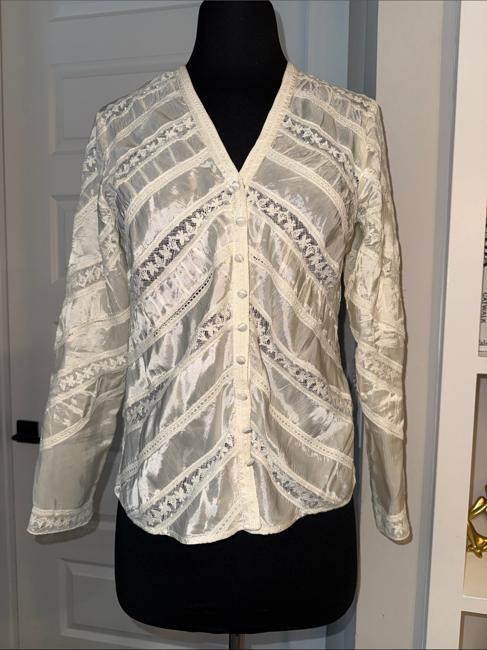 LoveShackFancy Ivory Lace-Trim Button Front Blouse Sz 0